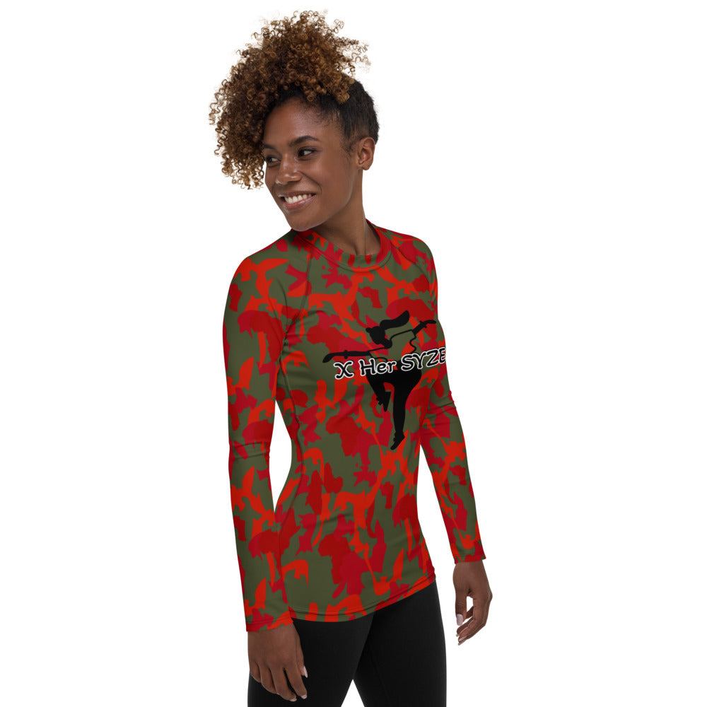 Women's Rash Guard - flyersetcinc Olive Red Camo