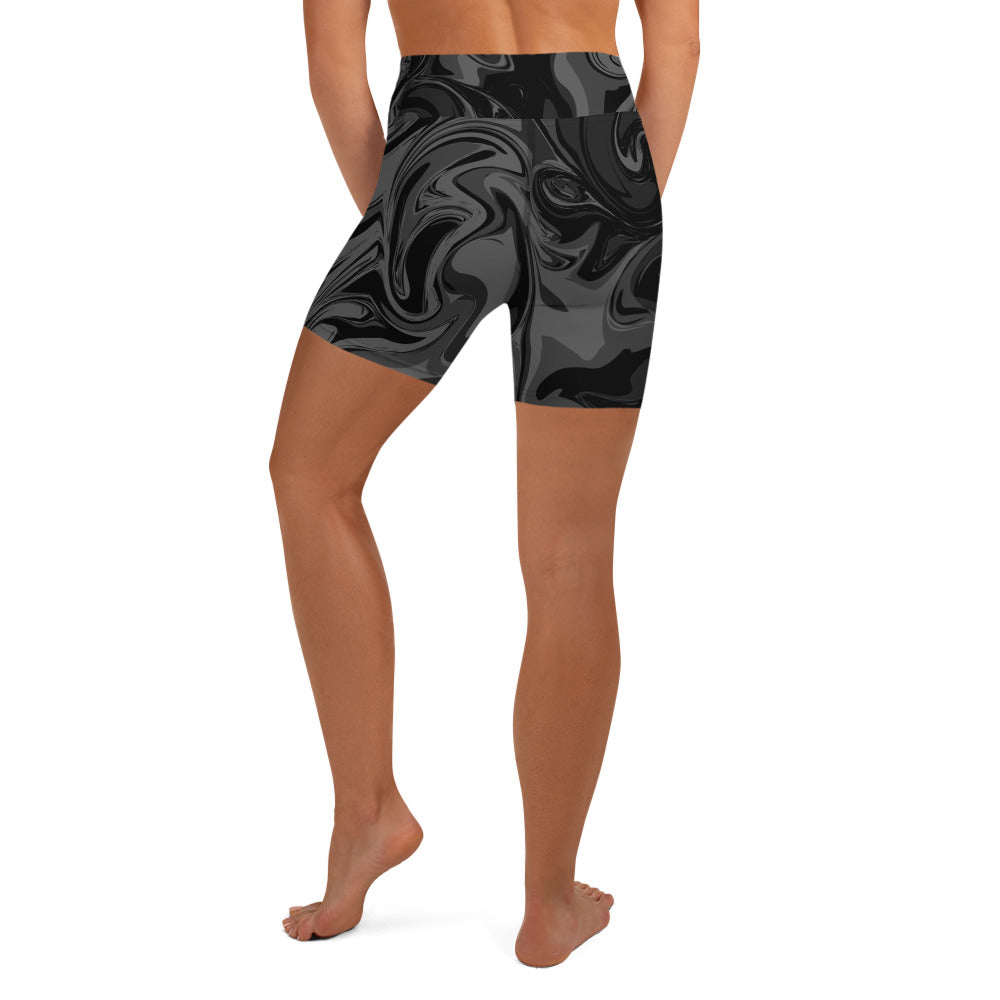 Black Marble Print Lycra Shorts