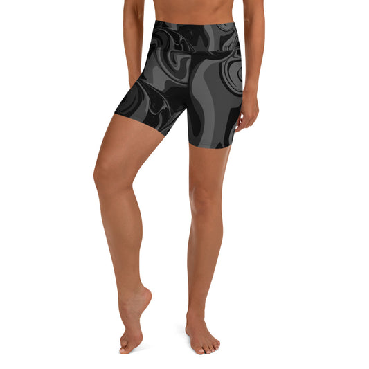 Black Marble Print Lycra Shorts