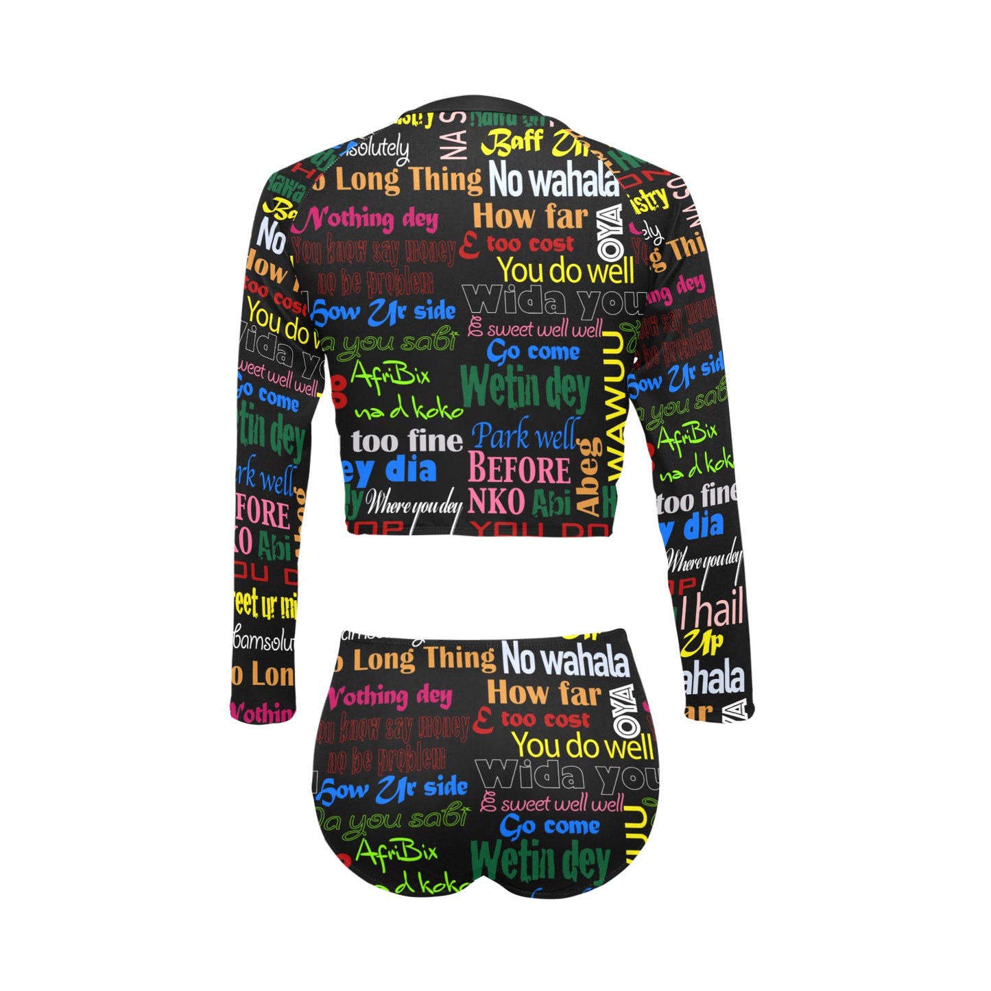 flyersetcinc Pidgin Print Long Sleeve Bikini Swimsuit Set