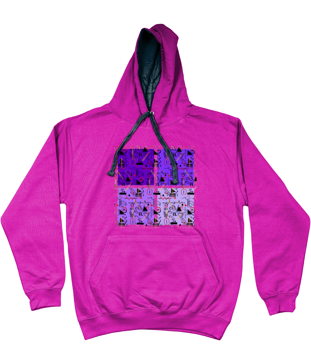 Linear Print Graphic Unisex Hoodie with a contrast hood and string