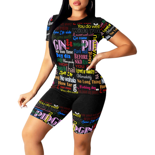 flyersetcinc Pidgin Print 2 Piece Red Spandex Lounge Wear Bike Short Set