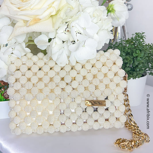 Ivory Cream Pearl and Crystal Clutch Purse Dinner Hand Bag