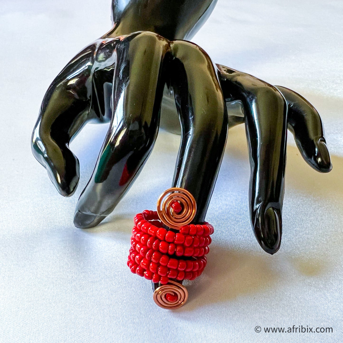 Emotan Genuine Coral Bead Spiral Ring