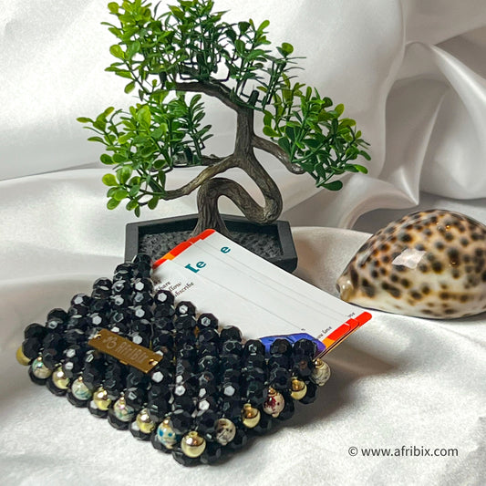 Black Crystal Bead Business Card and Credit Card Holder