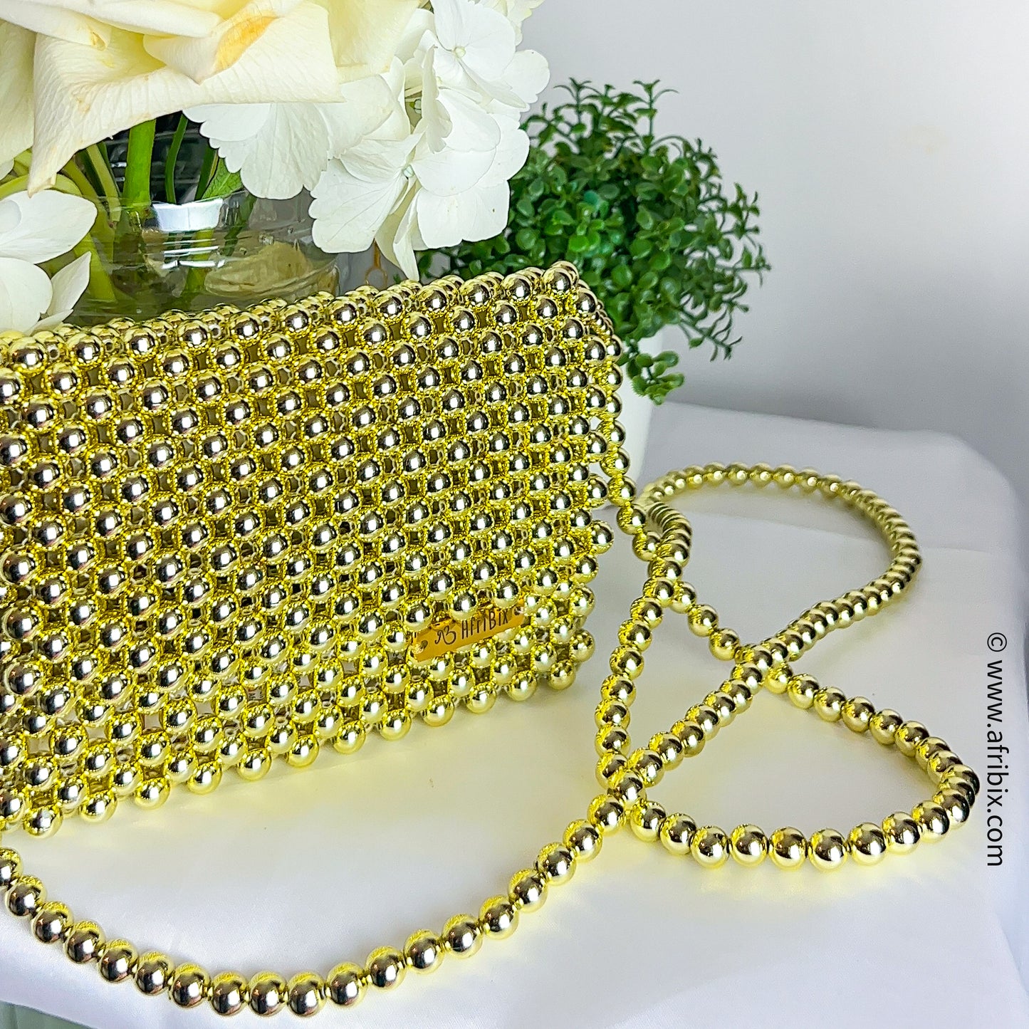 Gold Beads Mini Clutch Hand Bag