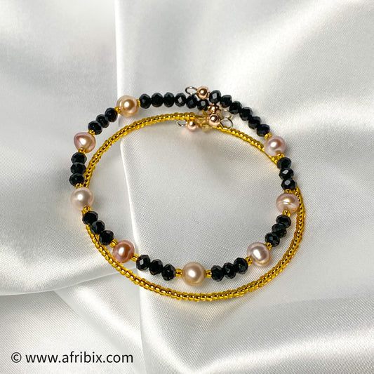 Freshwater Pearl 2-Piece Black Bracelet Set