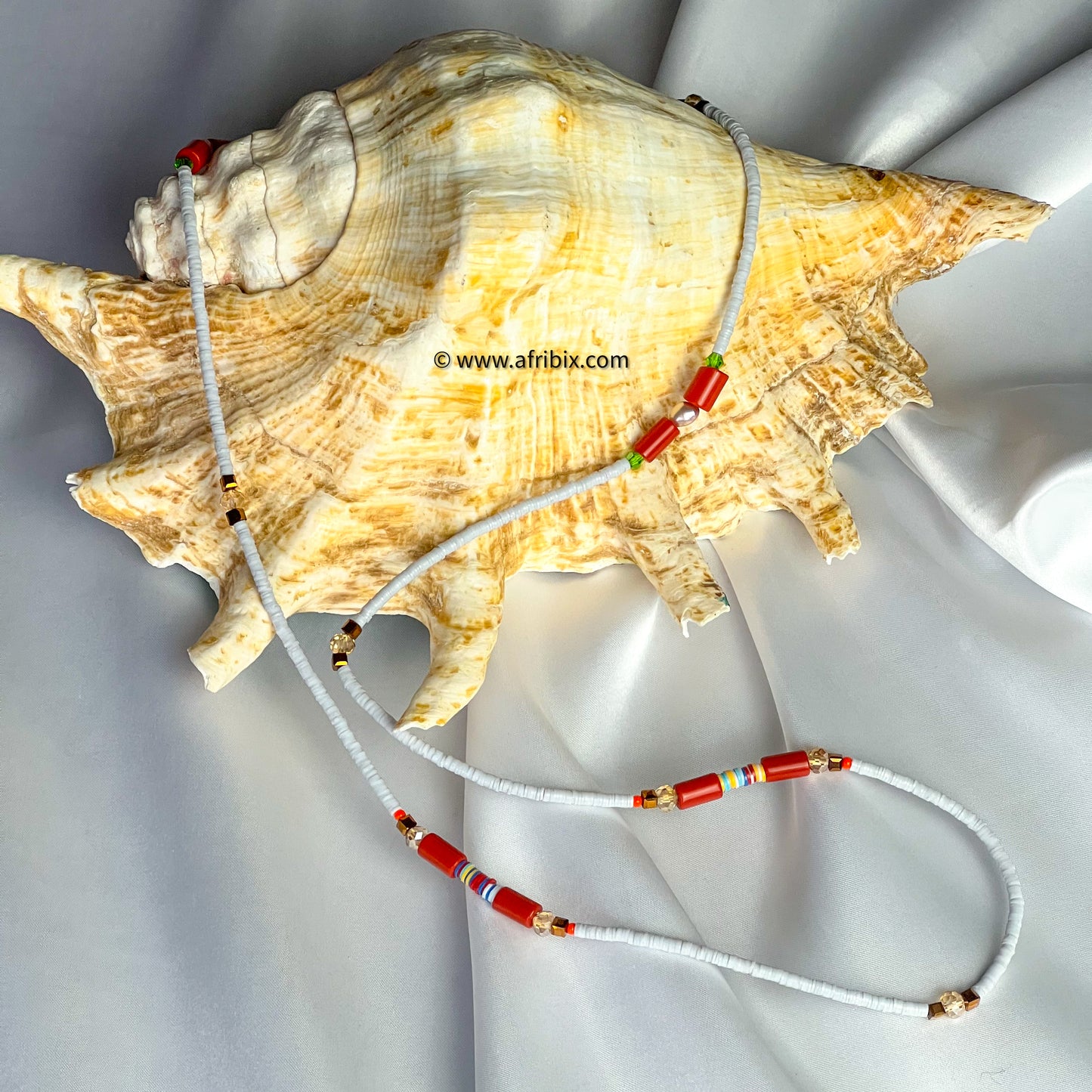 Ani White Heishi & Coral Waist Bead