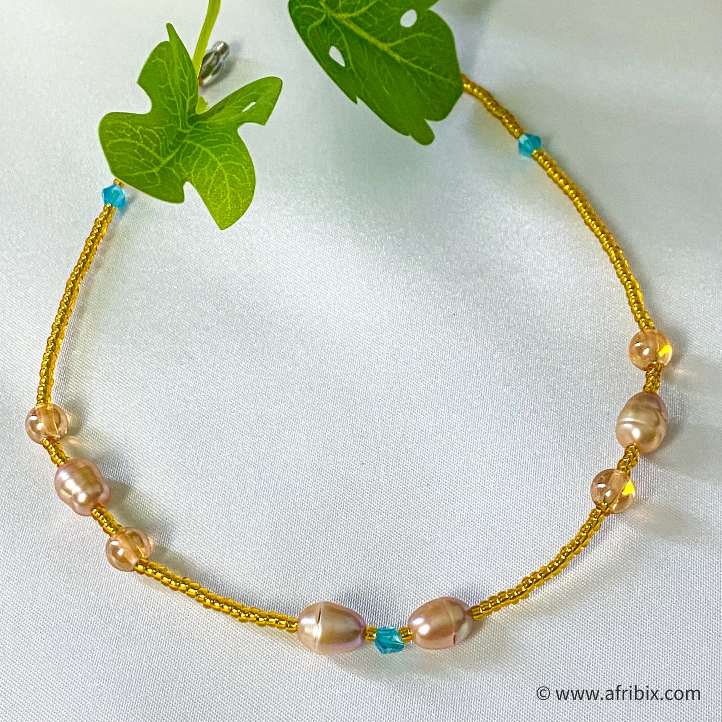 Ifunaya Gold and Blue Pearl Anklet