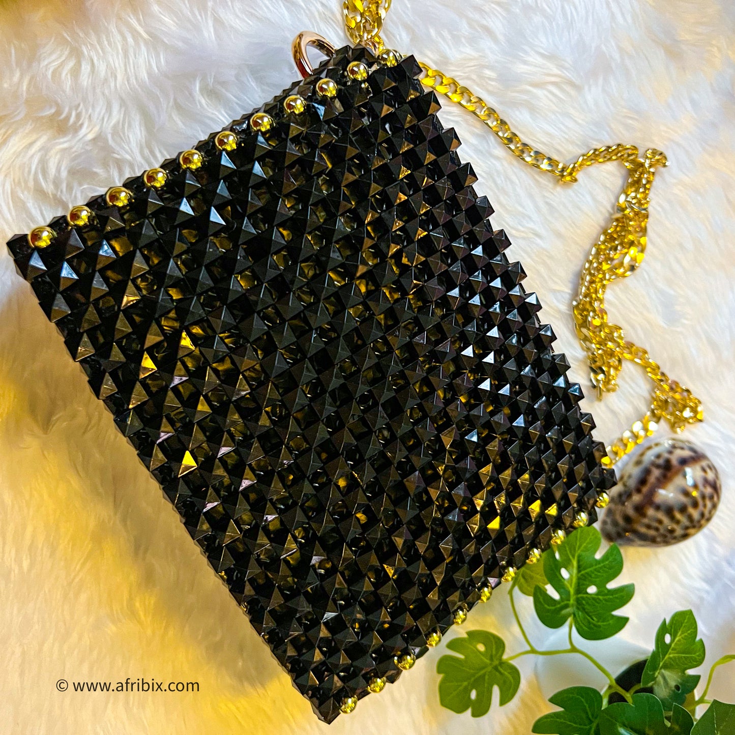 Black and Gold Box Bead Statement Hand Bag