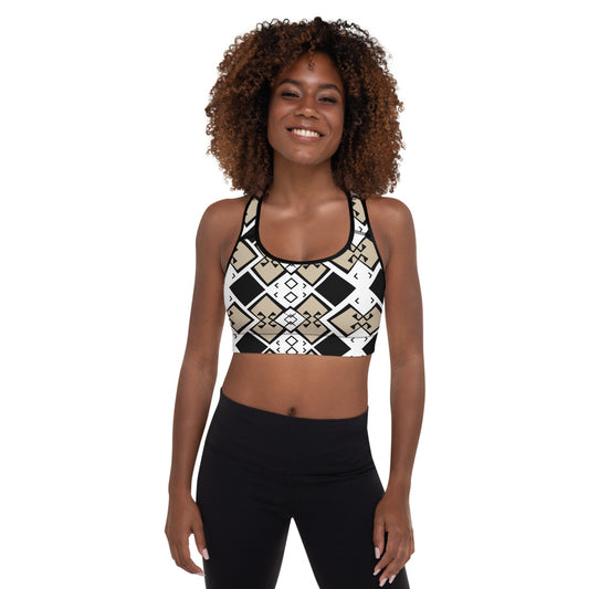 Aztek Print Padded Sports Bra - Snow