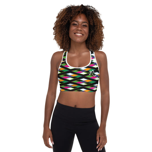 Pyramid Print Padded Sports Bra - Noir