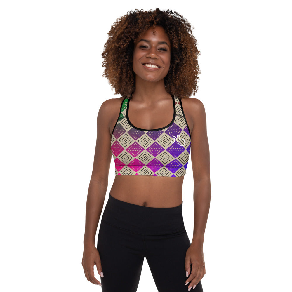 Box Print Padded Sports Bra