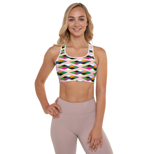 Pyramid Print Padded Sports Bra - Coral