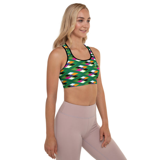 Pyramid Print Padded Sports Bra - Leaf