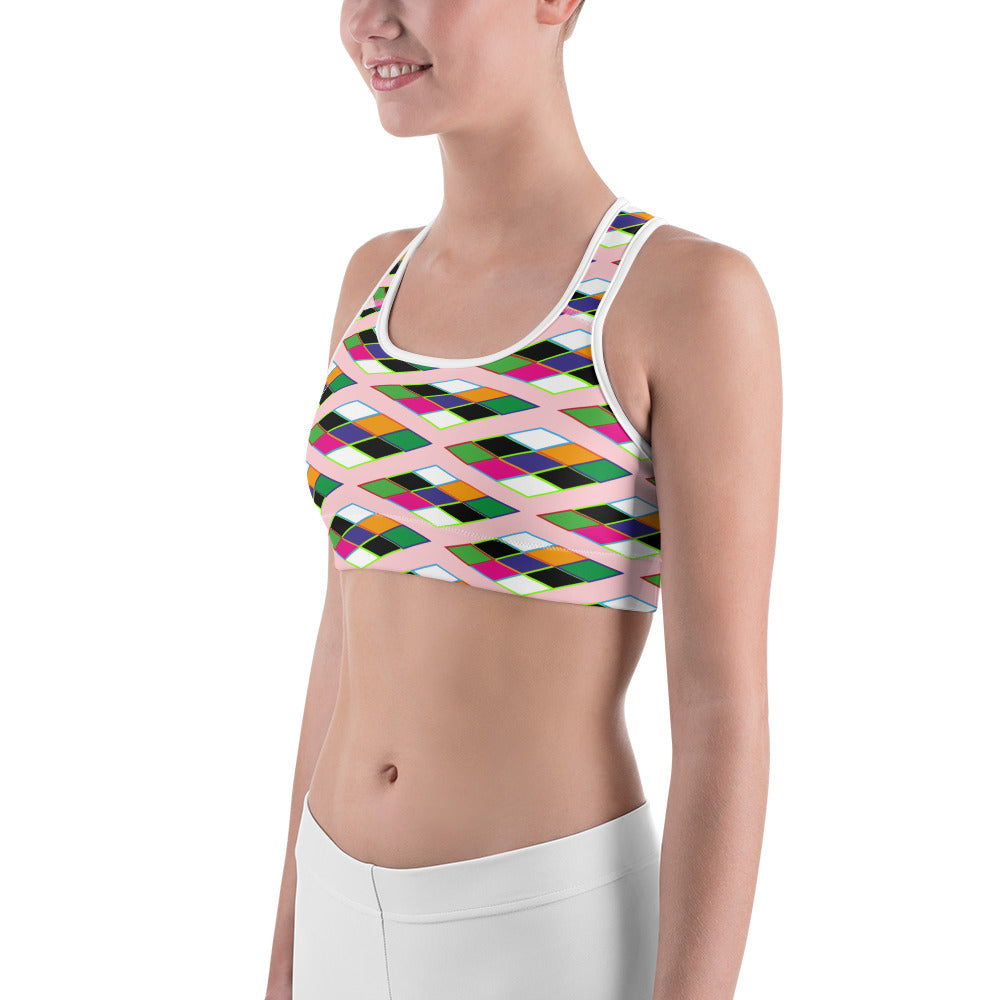 Pyramid Print Sports Bra - Coral