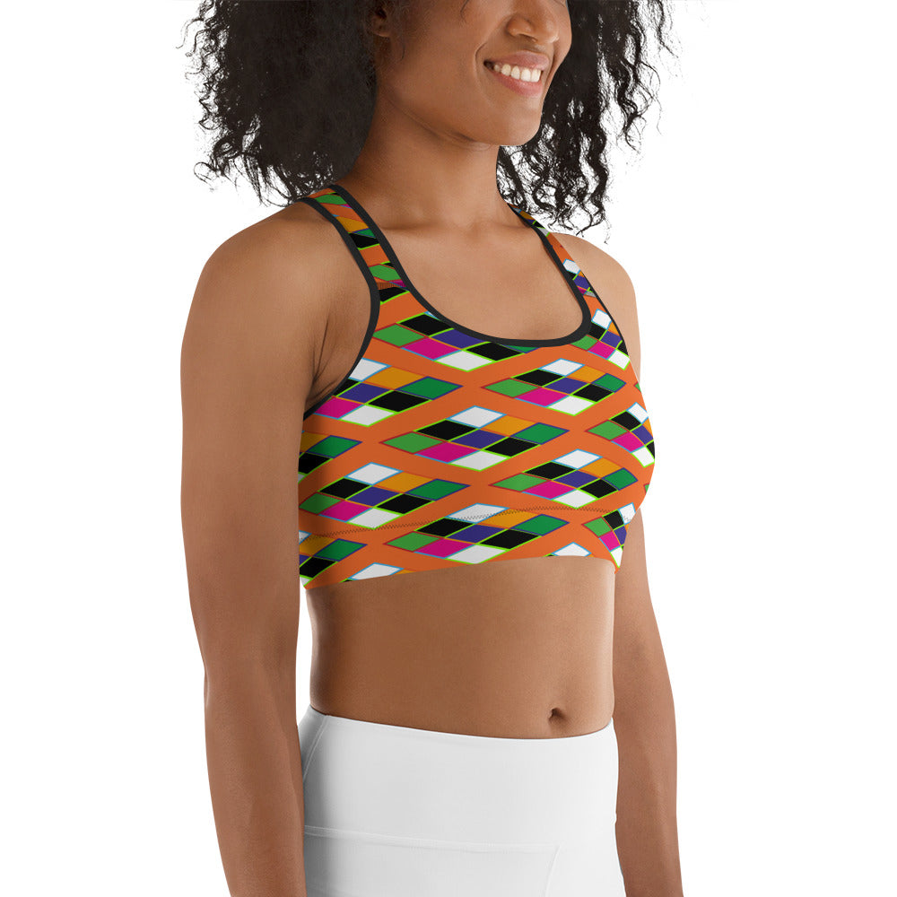 Pyramid Print Sports Bra - Orange