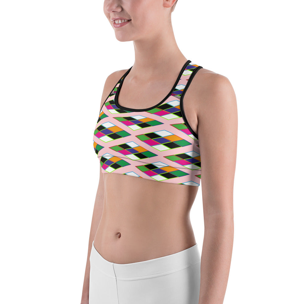 Pyramid Print Sports Bra - Coral