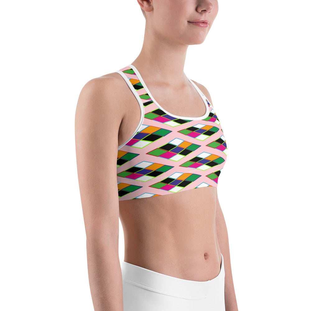 Pyramid Print Sports Bra - Coral