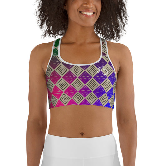 Box Print Sports Bra