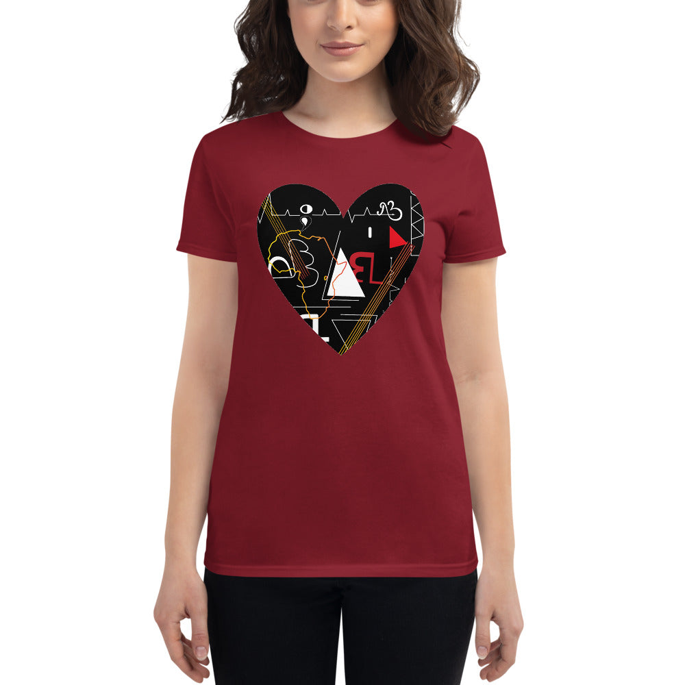 Linear Print Heart Women's Short Sleeve T-shirt