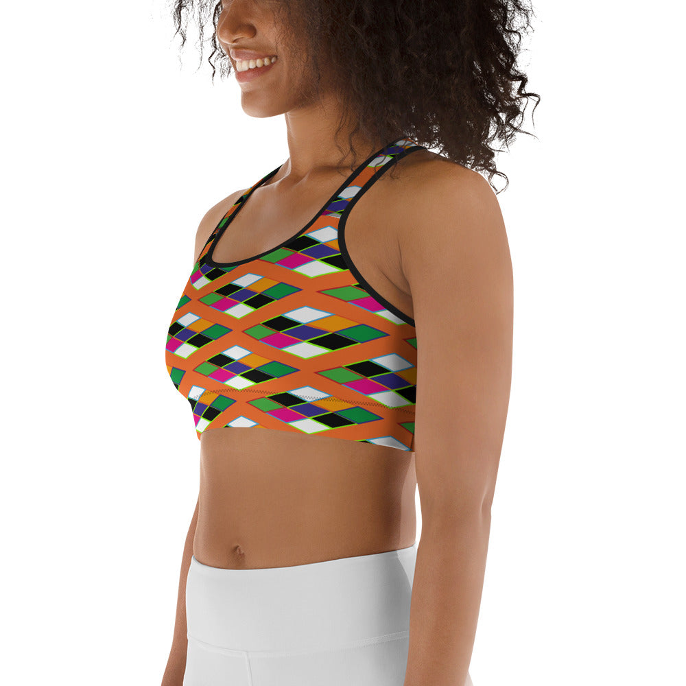 Pyramid Print Sports Bra - Orange