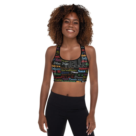 flyersetcinc Hello Print Padded Sports Bra