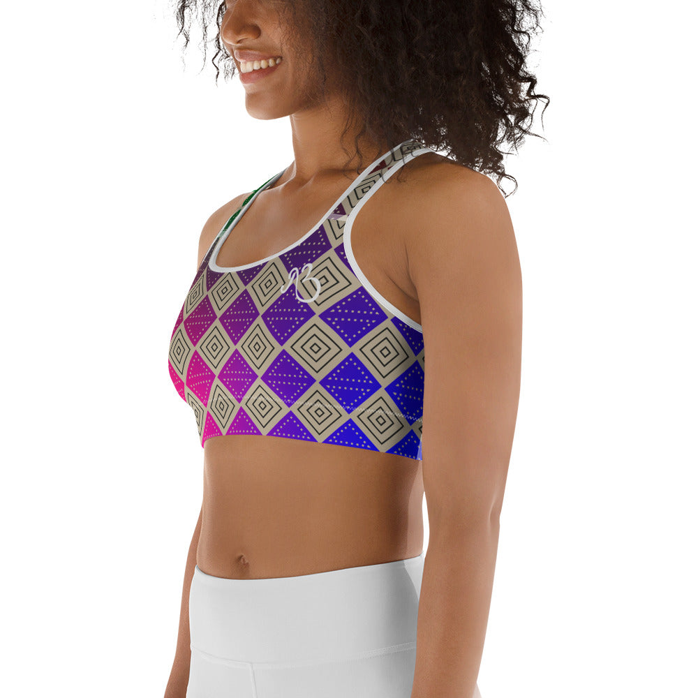 Box Print Sports Bra