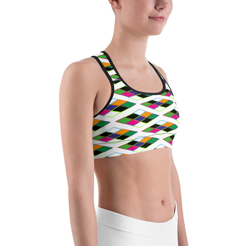 Pyramid Print Sports Bra - Snow