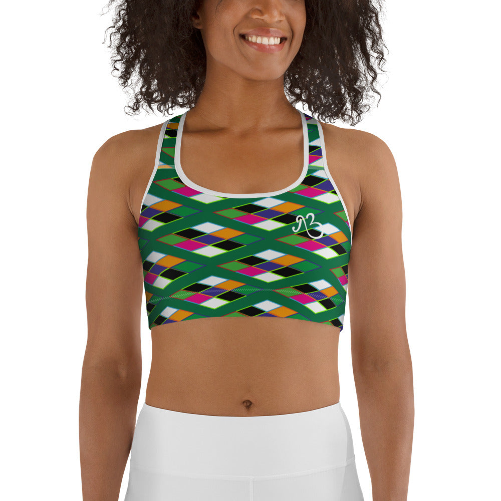 Pyramid Print Sports Bra - Leaf