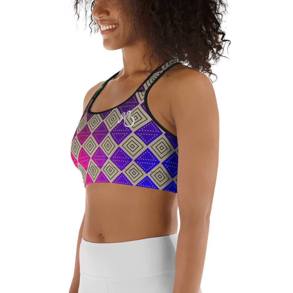 Box Print Sports Bra