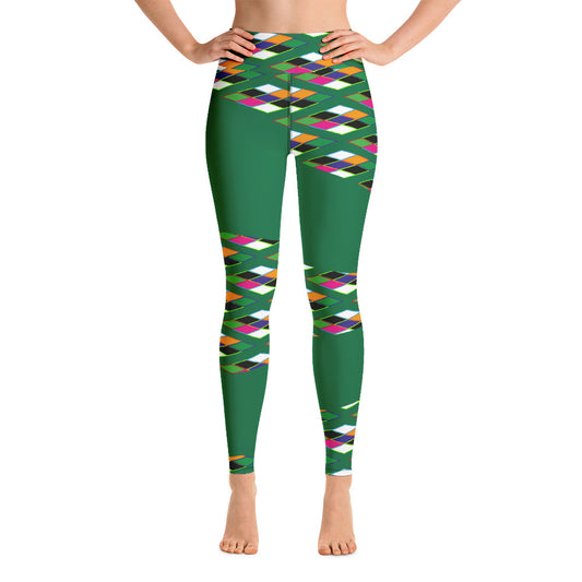 Pyramid Print Patch Leggings - Leaf