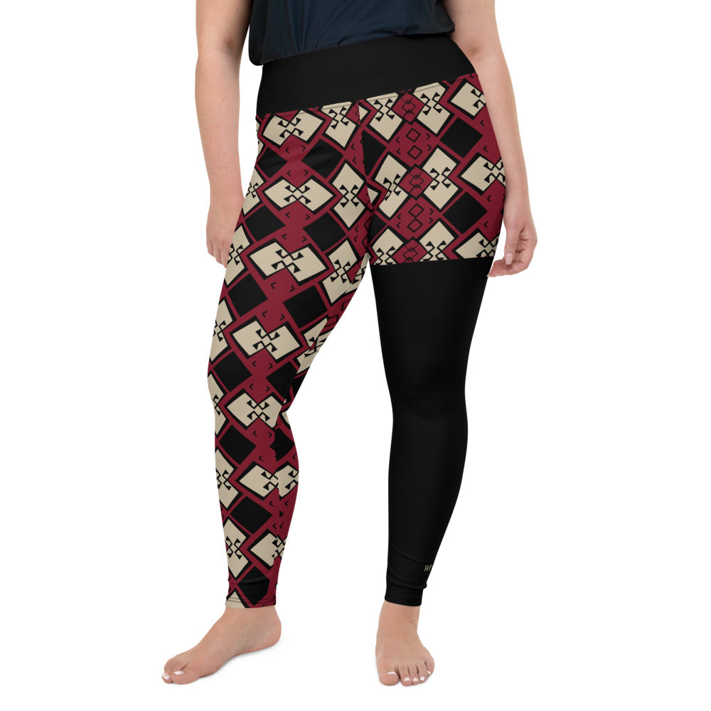 flyersetcinc Aztek Print Plus Size High Waist Leggings - Ruby