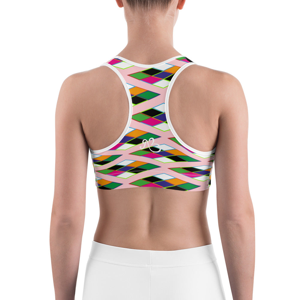 Pyramid Print Sports Bra - Coral