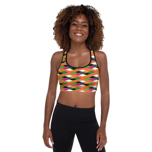 Pyramid Print Padded Sports Bra - Orange