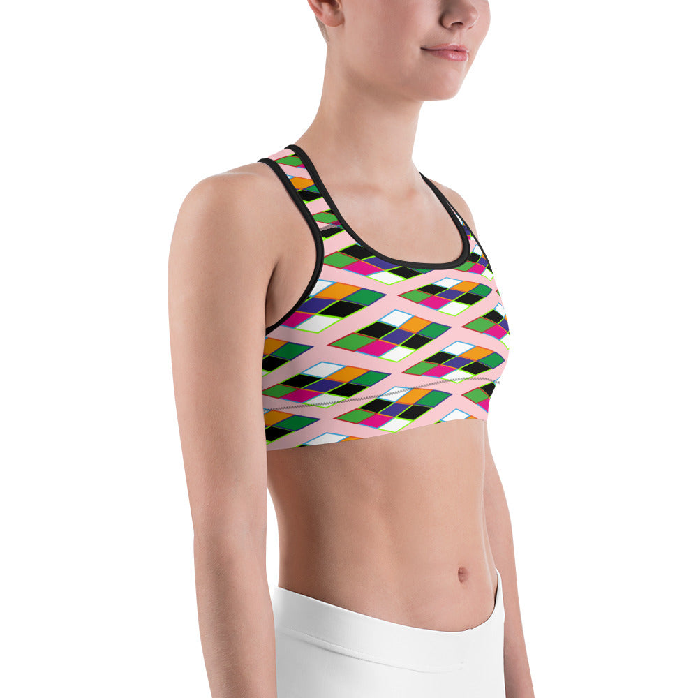 Pyramid Print Sports Bra - Coral