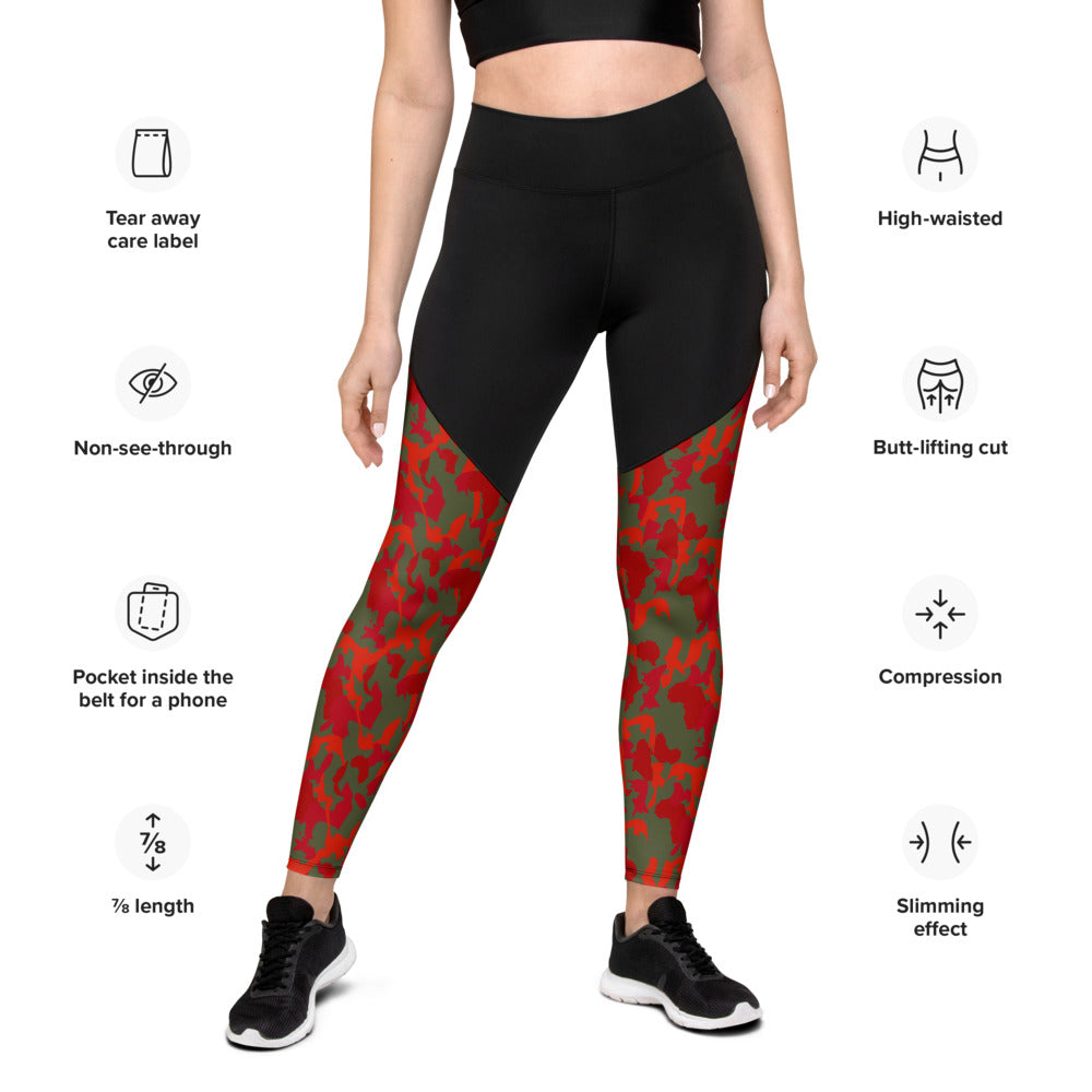 Camouflage Compression Sports Leggings - flyersetcinc Olive Red Camo Print