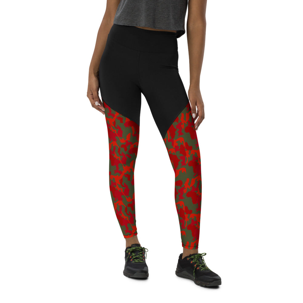 Camouflage Compression Sports Leggings - flyersetcinc Olive Red Camo Print