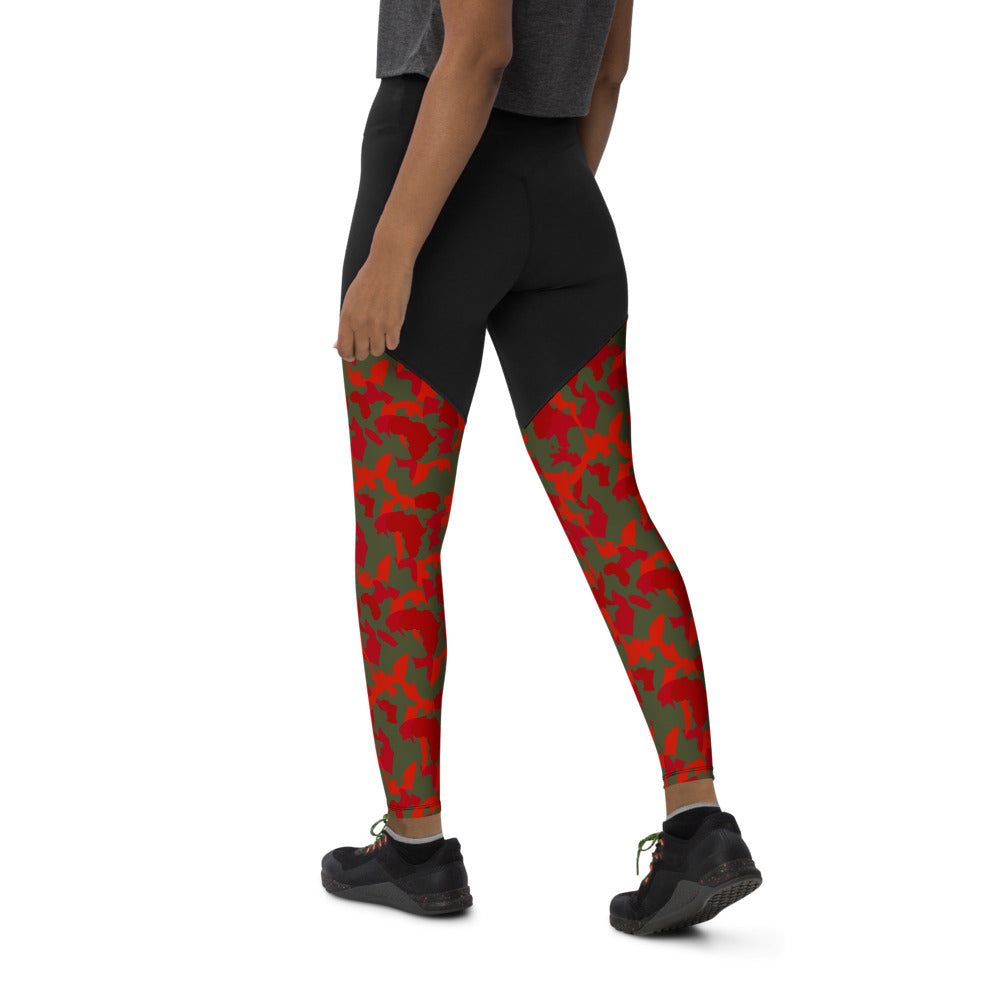 Camouflage Compression Sports Leggings - flyersetcinc Olive Red Camo Print