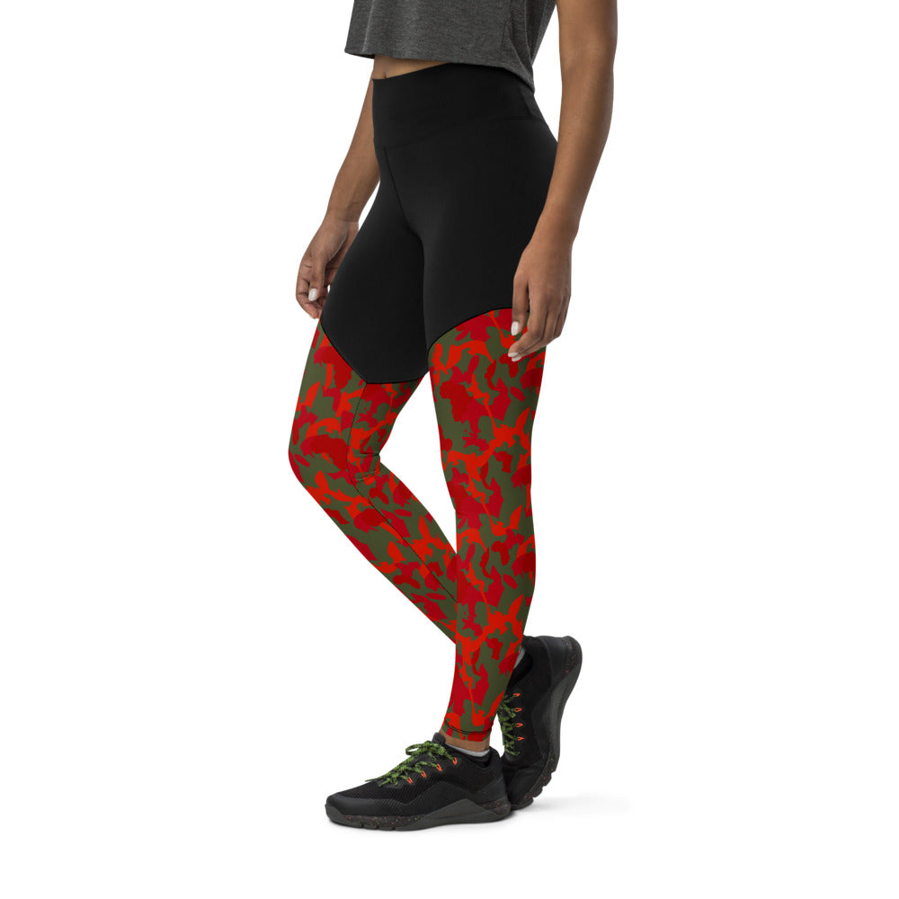 Camouflage Compression Sports Leggings - flyersetcinc Olive Red Camo Print