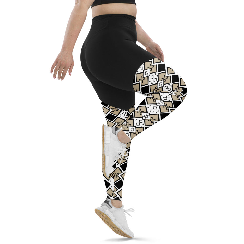 Compression Sports Leggings - Aztek print