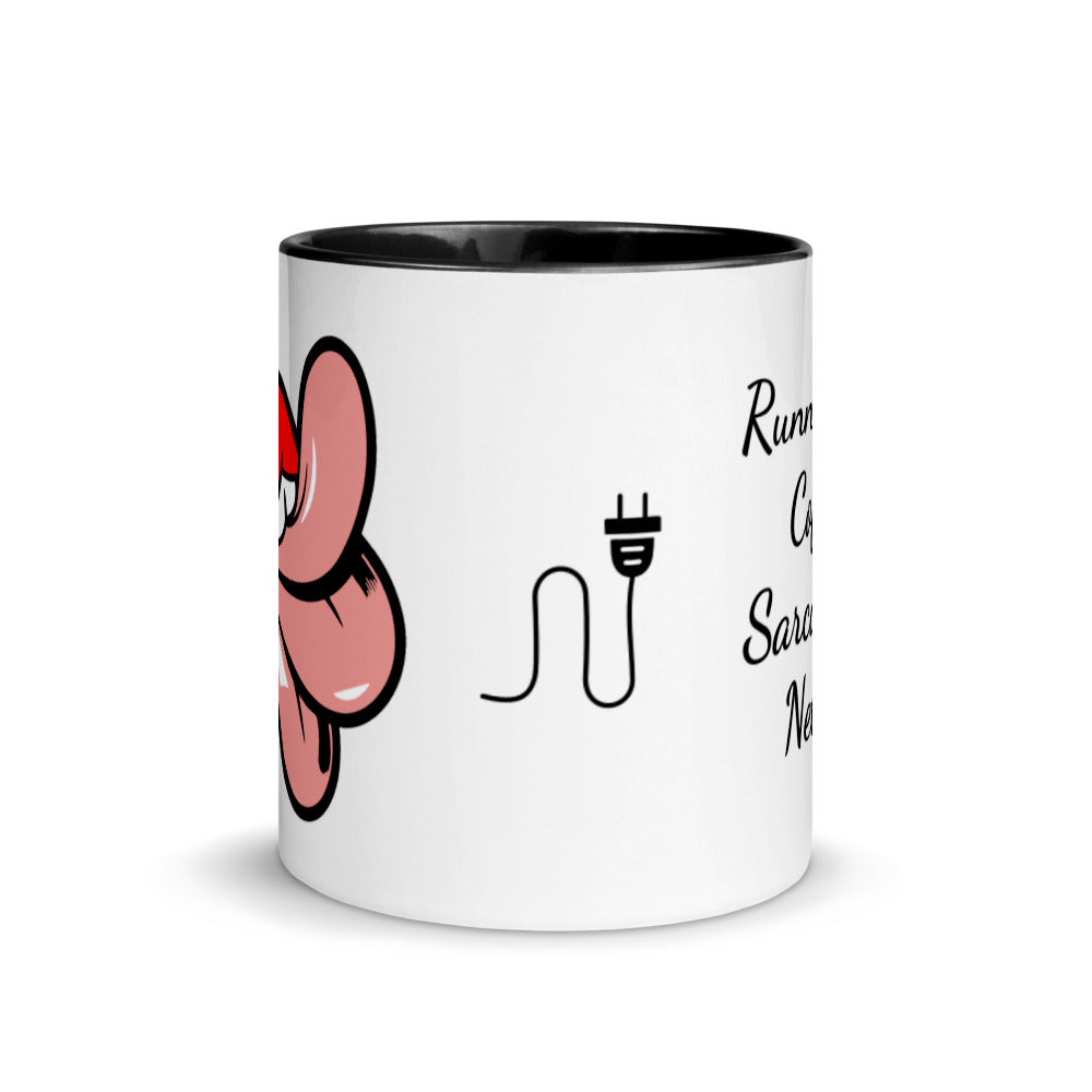 "Running on Coffee Sarcasm and Netflix" Two Toned Mug with Color Inside