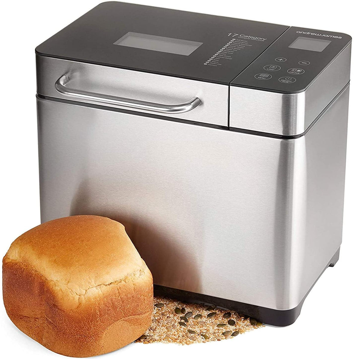 SUPER DEAL Upgraded Breadmaker Full Automatic Stainless Steel Programmable Bread Maker 3 Crust Color PRO LCD Display Upgraded Stainless Steel 15 Hours Delay Time 19 Baking Functions 