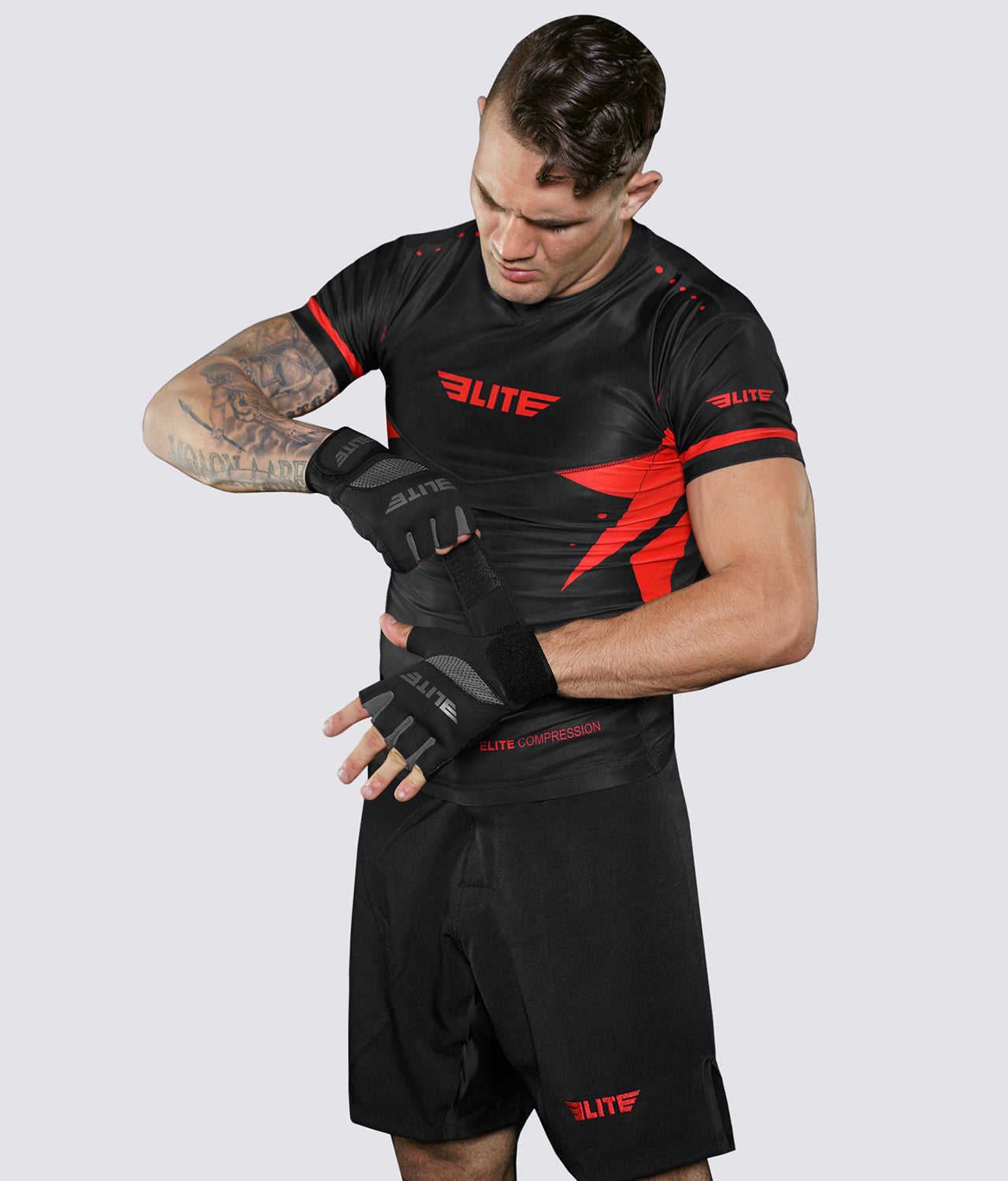 Elite Sports Black/Gray Cross MMA Gel Hand Wraps