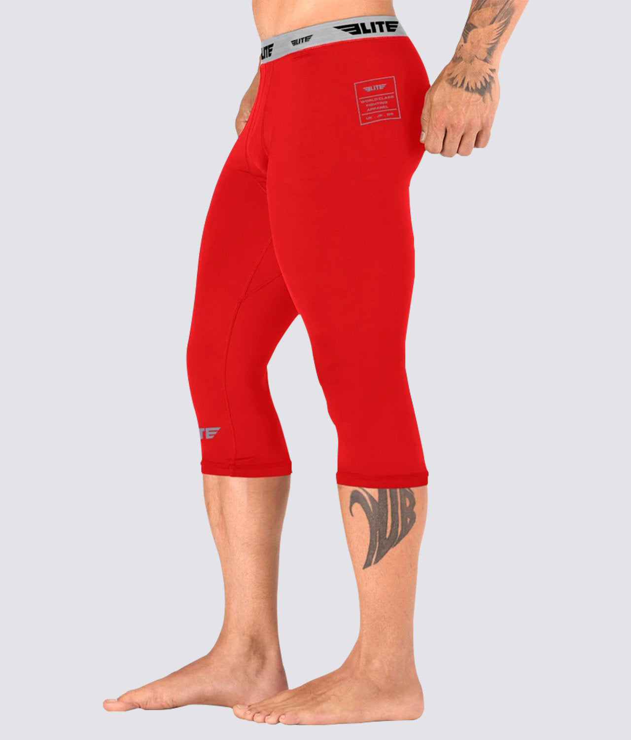 Elite Sports Three Quarter Red Compression MMA Spat Pants