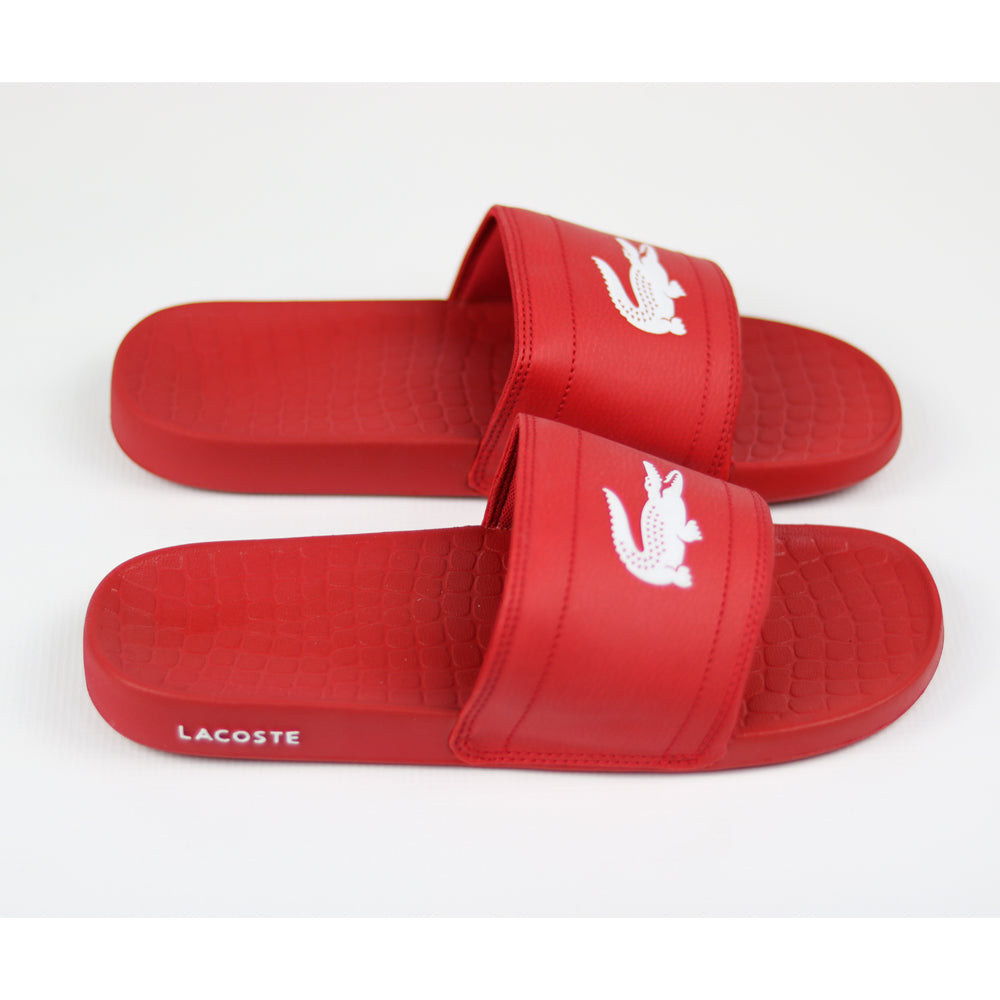 red lacoste slides