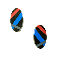 Red and Classic Blue Ebony Stud Earrings 
