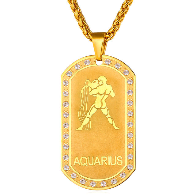 gold aquarius pendant mens