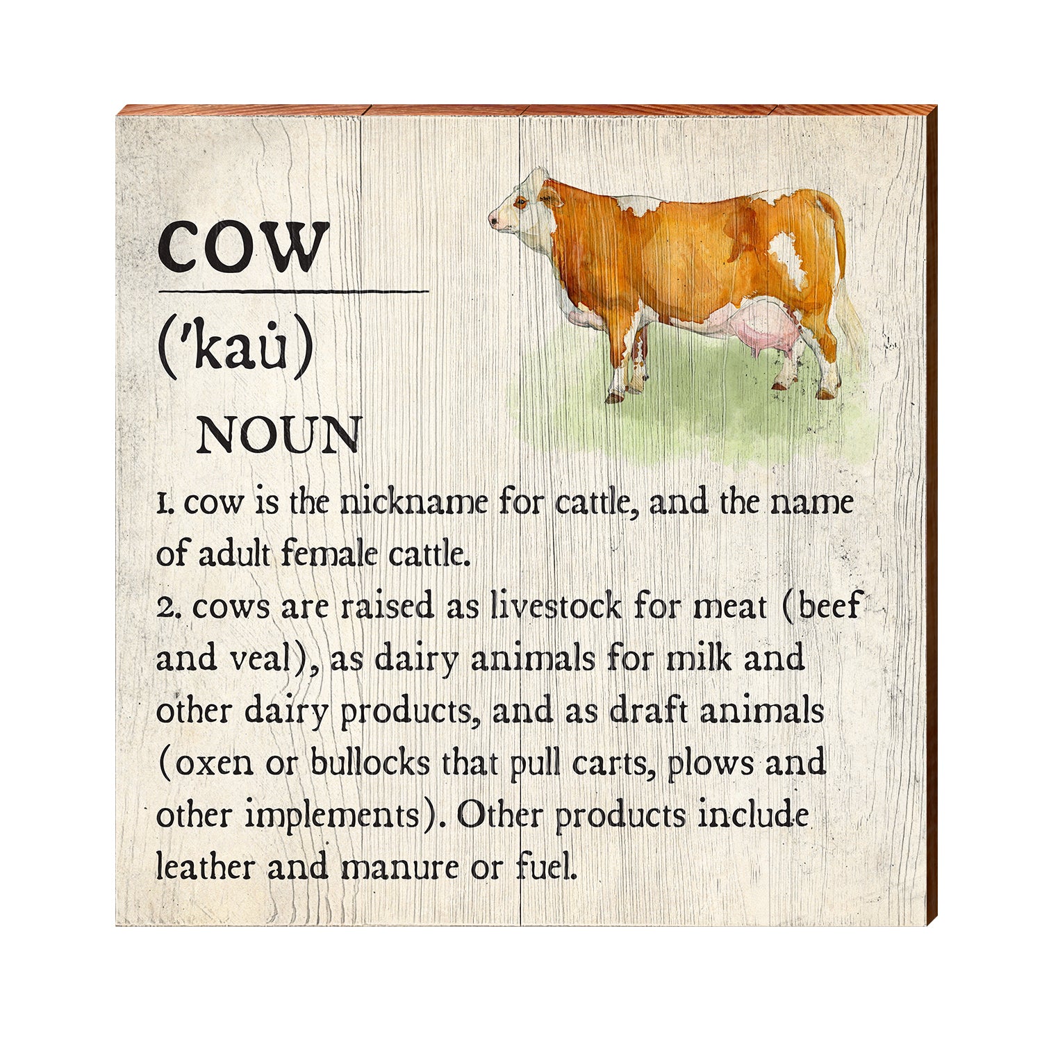Cow Definition Wooden Sign | Wall Art Print on Real Wood | Farmhouse C –  Mill Wood Art