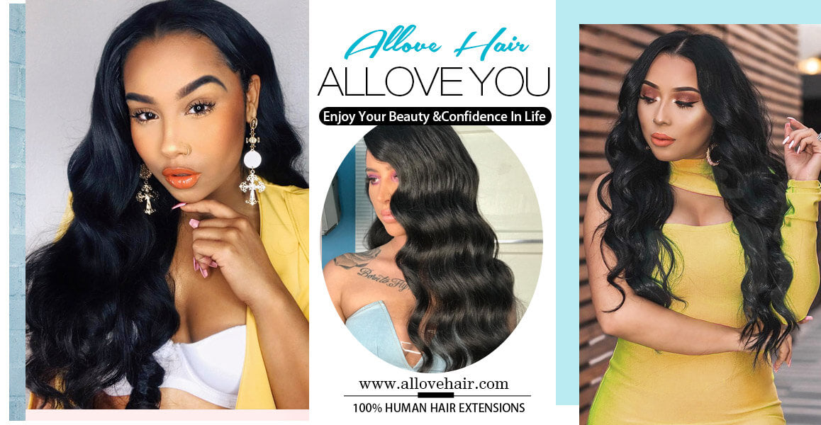Allove Hair Brazilian Body Wave 2 Bundles with 360 Lace Frontal Closure